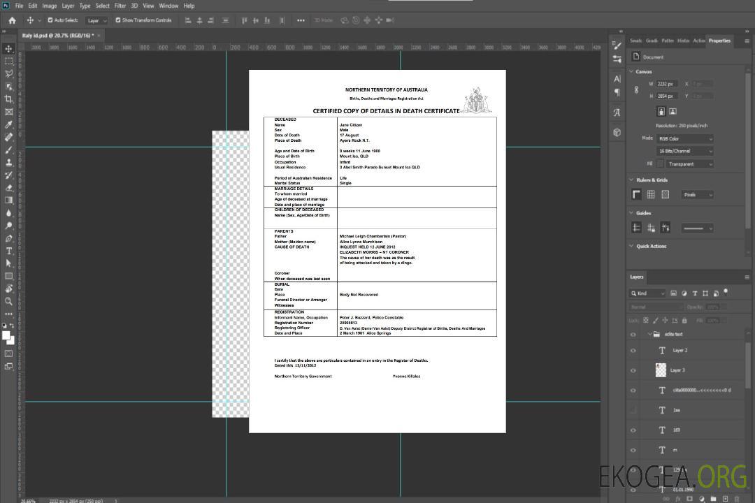 Australie Modèle de certificat de décès du Territoire du Nord de l'Australie au format Word template